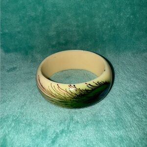Cream and Green Bangle Bracelet.